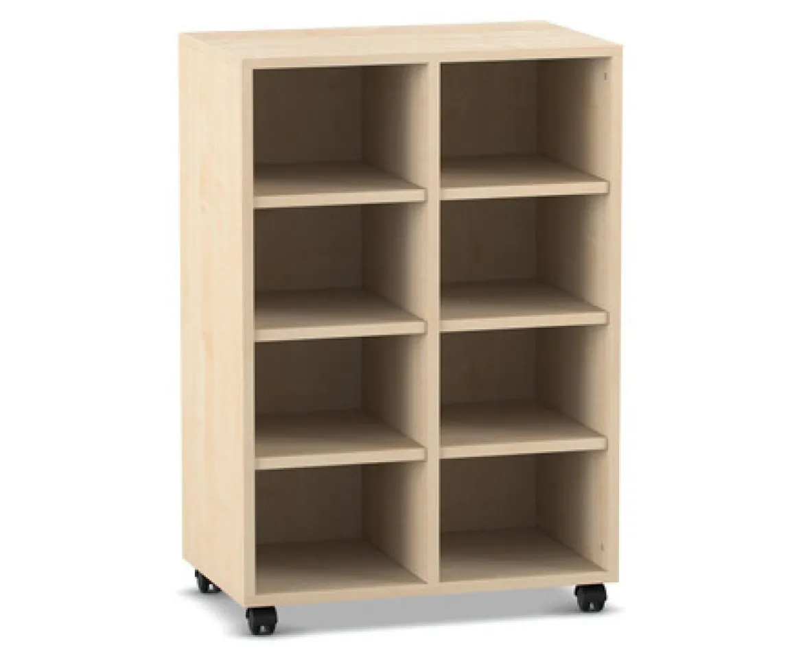 Flexeo® Regal Ahorn honig, 99,1x73,1x48 cm, 2 Reihen, 8 Fächer, Rollen