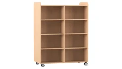 Flexeo® Regal, Buche hell, beidseitig je 6 Fachböden, BxHxT 126,4x158,6x66,8 cm, Rollen