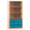 Flexeo Regal, Buche hell, 3 Fächer, 9 große Boxen blau, HxBxT: 190 x 94,4 x 48 cm