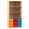 Flexeo Regal, Buche hell, 3 Fächer, 9 große Boxen bunt, HxBxT: 190 x 94,4 x 48 cm