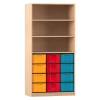 Flexeo Regal, Buche hell, 3 Fächer, 12 große Boxen bunt, HxBxT: 190 x 94,4 x 48 cm
