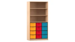 Flexeo Regal, Buche hell, 3 Fächer, 12 große Boxen bunt, HxBxT: 190 x 94,4 x 48 cm