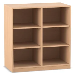 Flexeo® Regal Buche hell, 6 Fächer, Sockel, 99,1 x 94,4 x 48 cm