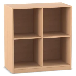 Flexeo® Regal Buche hell, 4 Fächer, Sockel, 99,1 x 94,4 x 48 cm