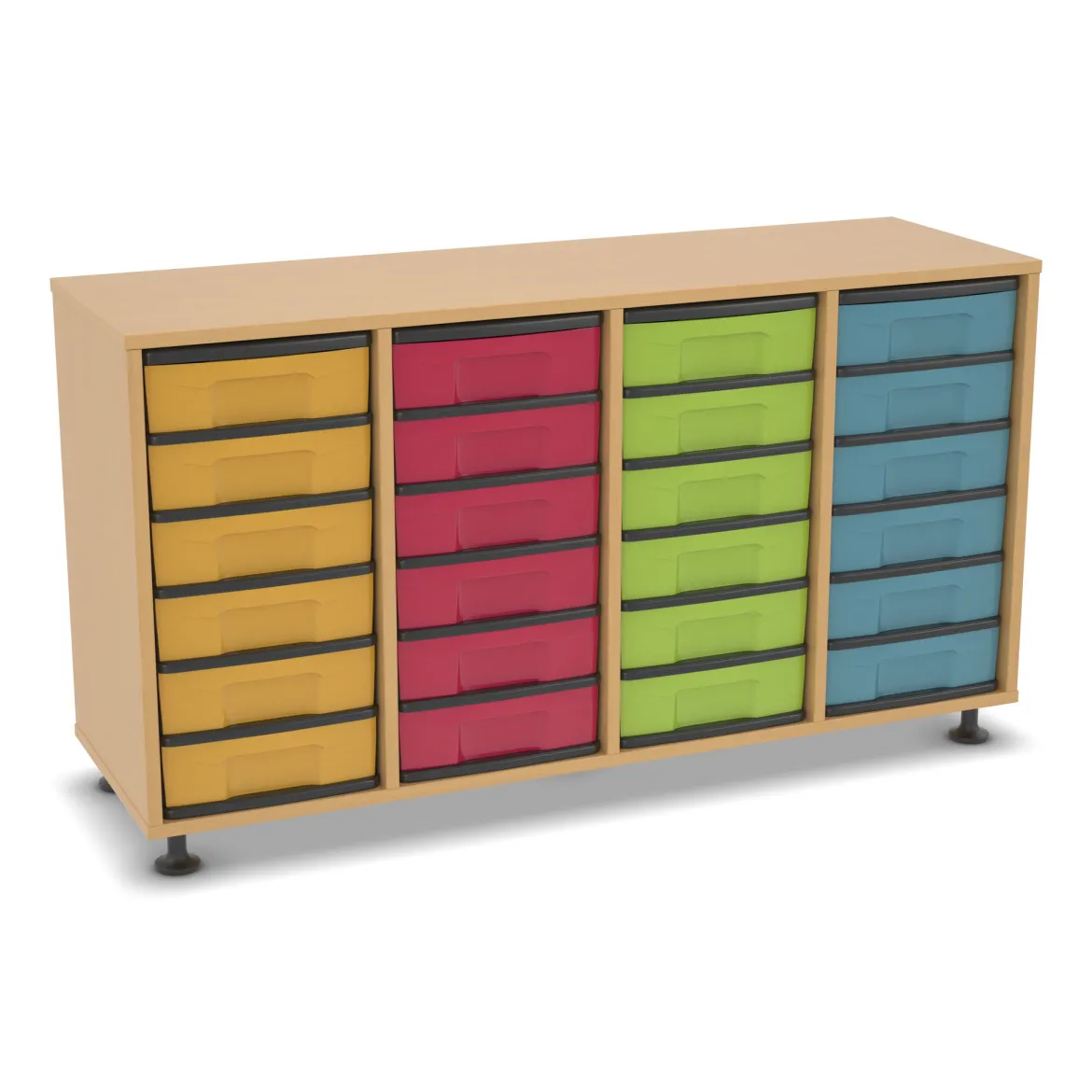 Flexeo® Regal, Buche hell, HxBxT: 72,3 x 130,7 x 40,8 cm, 24 kleine Boxen bunt, Stellfüße