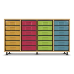 Flexeo® Regal, Buche hell, HxBxT: 72,3 x 130,7 x 40,8 cm, 24 kleine Boxen bunt, Stellfüße