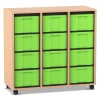 Flexeo® Regal Buche hell, HxBxT: 92,3 x 98,6 x 40,8 cm, 3 Reihen, 12 große Boxen, grün, Rollen