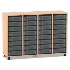 Flexeo® Regal Buche hell, HxBxT: 92,3 x 130,7 x 40,8 cm, 4 Reihen, 32 kleine Boxen transparent, Stellfüße