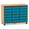 Flexeo® Regal, Buche hell mit 3 Reihen, Boxen blau, Stellfüße, HxBxT: 72,8x94,8x40,8 cm