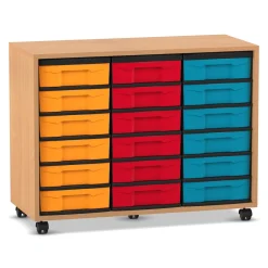 Flexeo® Regal, Buche hell mit 3 Reihen, Boxen bunt, Stellfüße, HxBxT: 72,8x94,8x40,8 cm