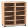 Flexeo Regal, Buche hell, 2 Reihen, 10 Fächer, HxBxT 98 x 94 x 40 cm, Rollen