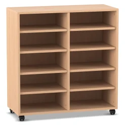 Flexeo Regal, Buche hell, 2 Reihen, 10 Fächer, HxBxT 98 x 94 x 40 cm, Rollen