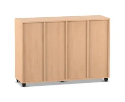 Flexeo Regal, Buche hell, 4 Reihen, 8 große Boxen in blau, 6 Fächer mittig, HxBxT: 92,3 x 130,7 x 40,8 cm, Rollen