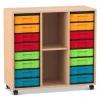 Flexeo Regal Buche hell, 3 Reihen, HxBxT 92,3x98,6x40,8 cm, 16 kleine Boxen bunt, Rollen