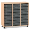 Flexeo Regal, Buche hell, 3 Reihen, 24 kleine Boxen transparent, Rollen, HxBxT: 92,3x98,6x40,8 cm