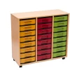 Flexeo Regal Buche hell, 3 Reihen, 24 kleine treeNside Boxen bunt, Rollen