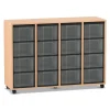 Flexeo Regal, Buche hell, 4 Reihen, 16 transparente große Boxen, B 130,7 x H 92,3 x T 40,8 cm, Sockel