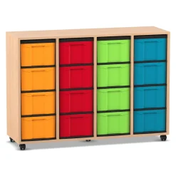 Flexeo Regal, Dekor Buche hell, HxBxT: 92,3 x 130,7 x 40,8 cm, 4 Reihen, 16 hohe Schubladen bunt, Rollen