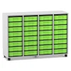Flexeo® Regal Dekor grau, HxBxT: 92,3 x 130,7 x 40,8 cm, 4 Reihen, 32 kleine Boxen grün, Rollen