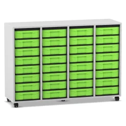 Flexeo® Regal Dekor grau, HxBxT: 92,3 x 130,7 x 40,8 cm, 4 Reihen, 32 kleine Boxen grün, Rollen
