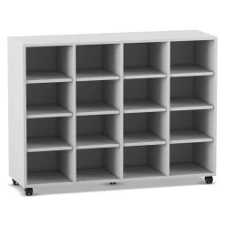 Flexeo Regal, Dekor grau, 4 Reihen, 16 Fächer, HxBxT: 98 x 130,7 x40,8 cm, Rollen