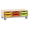 Flexeo Regale Pro mit Stahlrahmen, Ahorn honig, 6 flachen Boxen bunt A, Rollen