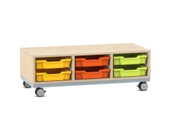 Flexeo Regale Pro mit Stahlrahmen, Ahorn honig, 6 flachen Boxen bunt A, Rollen