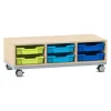 Flexeo Regale Pro mit Stahlrahmen, Ahorn honig, 6 flachen Boxen, bunt B, Rollen