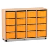 Flexeo Regal mit 4 Reihen, Dekor Buche hell, Rollen, 16 hohe Schubladen gelb, HxBxT: 92,3 x 130,7 x 40,8 cm