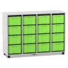 Flexeo Regal mit 4 Reihen, grau, HxBxT: 92,3 x 130,7 x 40,8 cm, 16 hohe Schubladen grün, Rollen