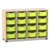 Flexeo® Regal PRO, Ahorn honig, HXBXT: 99,1 x 143,9 x 48 cm, 4 Reihen, 16 Boxen Gr. M, hellgrün, Rollen
