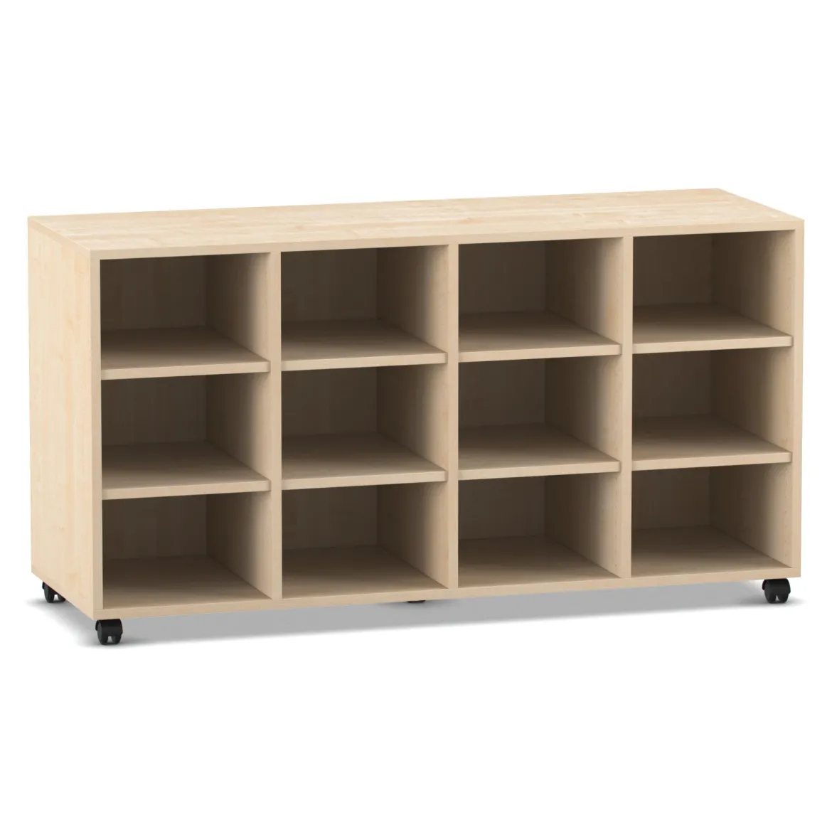 Flexeo Regal PRO, Ahorn honig, HxBxT: 76,7 x 143,9 x 48 cm, 4 Reihen, 12 Fächer, mit Rollen