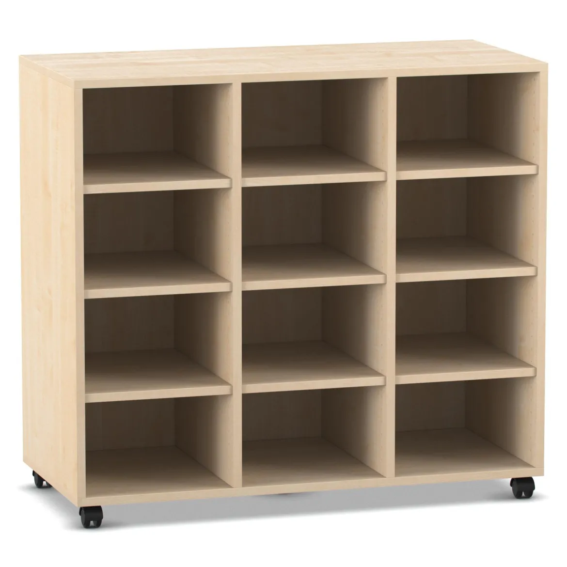 Flexeo® Regal PRO, Ahorn honig, HxBxT 91,1 x 108,5 x 48 cm, 3 Reihen, 12 Fächer, mit Sockel