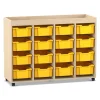 Flexeo Regal PRO, Ahorn honig, HxBxT: 105,6 x 143,9 x 48 cm, 4 Reihen, 16 große Boxen, Rollen