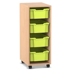 Flexeo Regal PRO, Buche hell, HxBxT: 99,1x37,7x48 cm, 4 große Boxen hellgrün, Stellfüße