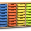 Flexeo Regal PRO, Buche hell, HxBxT: 99.1 x 143.9 x 48 cm, mit 4 Reihen, Rollen, inkl. 32 kleine Boxen bunt A