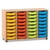 Flexeo Regal PRO, Buche hell, HxBxT: 99.1 x 143.9 x 48 cm, mit 4 Reihen und 32 kleinen Boxen bunt A, Sockel