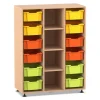 Flexeo Regal PRO, Buche hell, HxBxT: 143,9 x 108,5 x 48 cm, 3 Reihen, 12 große Boxen bunt A, Sockel