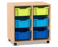 Flexeo Regal PRO, Buche hell, HxBxT: 76,7 x 73,1 x 48 cm, 2 Reihen, 6 große Boxen Größe M bunt B, Rollen