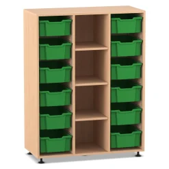 Flexeo Regal PRO, Buche hell, HxBxT: 143,9 x 108,5 x 48 cm, 3 Reihen, 12 große Boxen grün
