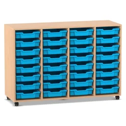 Flexeo® Regal PRO Buche hell, HxBxT: 99.1 x 143.9 x 48 cm, 4 Reihen, 32 kleinen Boxen hellblau, Sockel