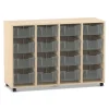Flexeo® Regal PRO, Buche hell, HxBxT: 99,1 x 143,9 x 48 cm, 4 Reihen und 16 großen Boxen transparent, Sockel