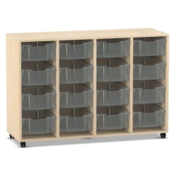Flexeo® Regal PRO, Buche hell, HxBxT: 99,1 x 143,9 x 48 cm, 4 Reihen und 16 großen Boxen transparent, Sockel