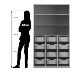Flexeo® Regal PRO, Buche hell, 3 Reihen, 12 Boxen transparent Gr. M, 3 Fächer, HxTxB: 190 x 108,1 x 48 cm