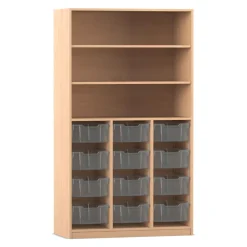 Flexeo® Regal PRO, Buche hell, 3 Reihen, 12 Boxen transparent Gr. M, 3 Fächer, HxTxB: 190 x 108,1 x 48 cm