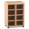 Flexeo® Regal PRO, Buche hell, 2 Reihen, 8 Fächer, Aufkantung, Rollen, HxBxT: 105,6x73,1x48 cm