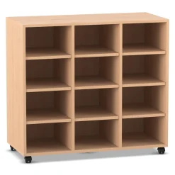 Flexeo® Regal PRO, Buche hell, 3 Reihen, 12 Fächer, mit Sockel