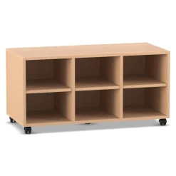 Flexeo® Regal PRO, Buche hell, 3 Reihen, 6 Fächer, 54,3 x 108,5 x 48 cm, Rollen