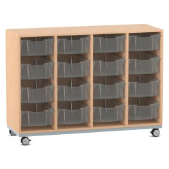 Flexeo® Regal PRO, Buche hell, Stahlrahmen, 4 Reihen, 16 Boxen transparent Gr. M