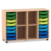 Flexeo® Regal PRO Buche hell, 99,1 x 143,9 x 48 cm, 4 Reihen, 4 Fächer, 16 Boxen blau-grün, Rollen